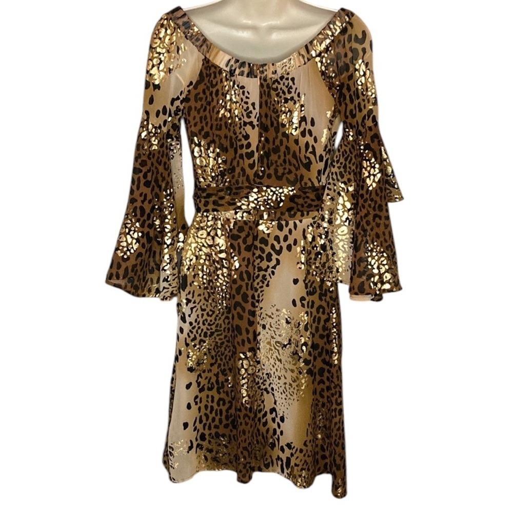 Venus | Metallic Animal Print Surplice Mini Dress 6 - Picture 3 of 6